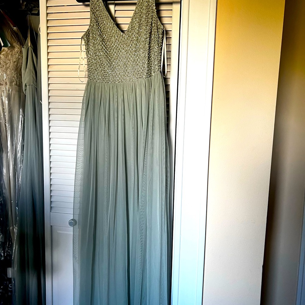 BHLDN: Adrianna Papell Sage green Beaded dress size 4